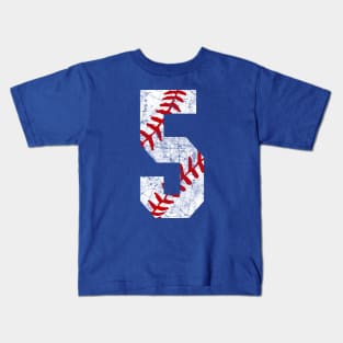 Vintage #5 Baseball Laces Baseball Mom Jersey Love Baseball 5th Birthday T-shirt Kids T-Shirt